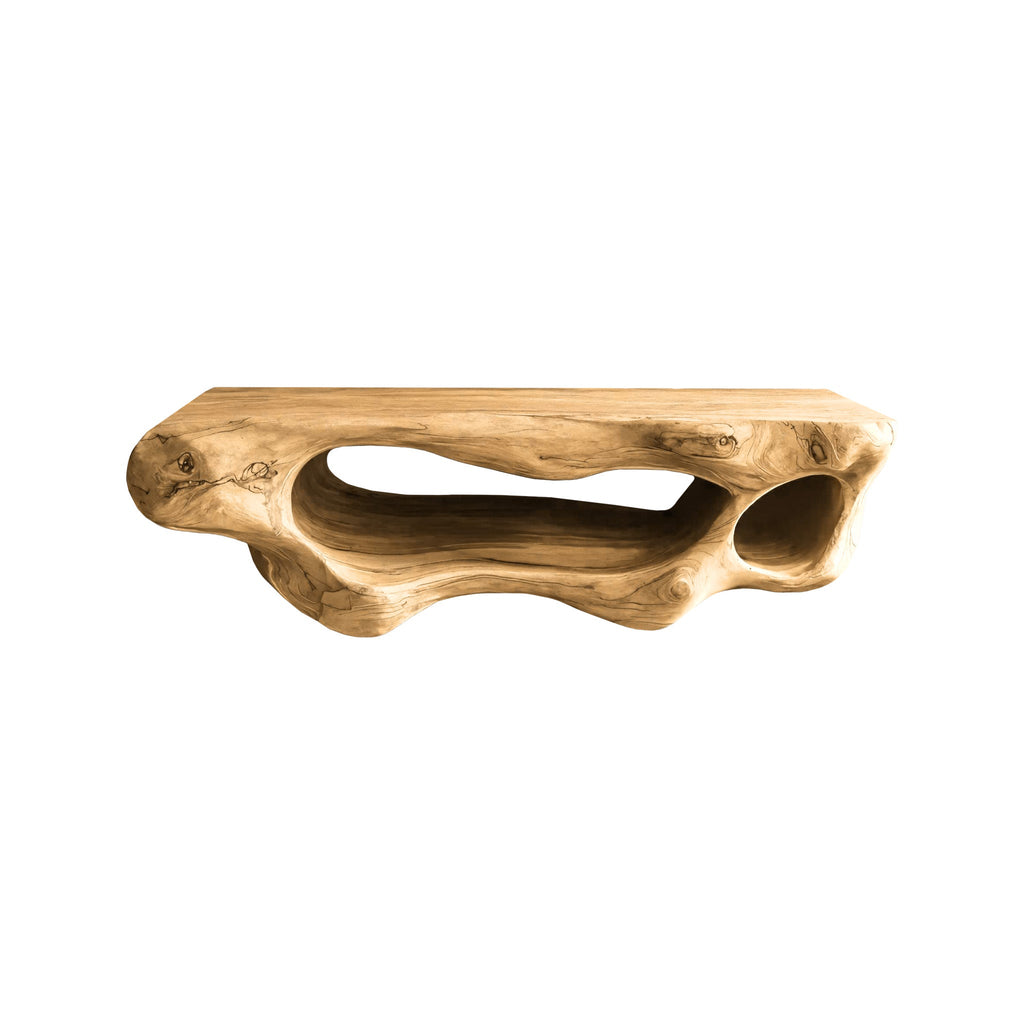 Corva Sculpted Solid Wood Floating Bathroom Vanity With Open Storage